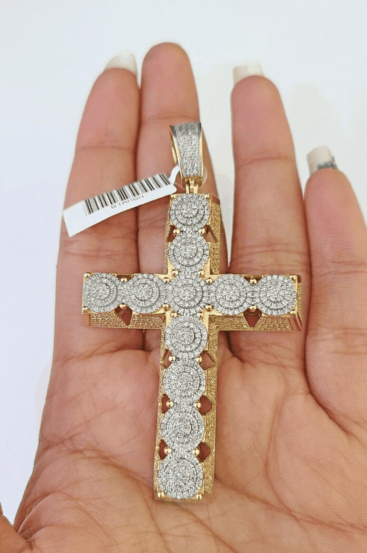10k Circular Shaped Diamond Cross Charm Made With Yellow Gold And Diamonds - Reva Jeweler