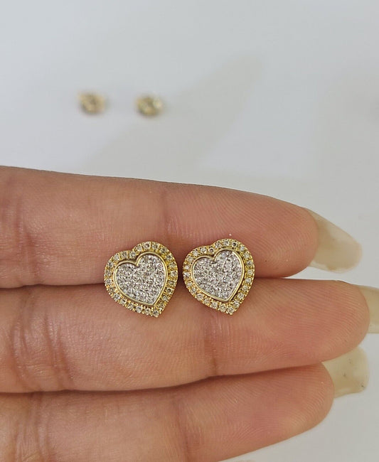 10k Diamond Heart Earrings Pendant Charm SET Yellow Gold - GoldenlinQ