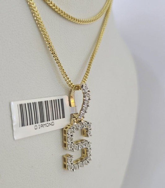 10K Franco Chain Diamond S Pendant Initial Charm Letter Necklace 18" - 24" 1.5mm - GoldenlinQ