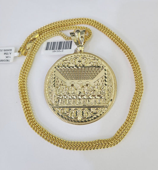 10K Franco Chain Last supper Pendant Charm Necklace 20" - 26" 2.5mm Yellow Gold - GoldenlinQ
