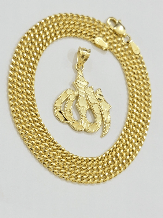 10k Gold Allah Charm Miami Cuban Chain 20" 3mm Necklace Pendant , REAL 10kt SET - Reva Jeweler