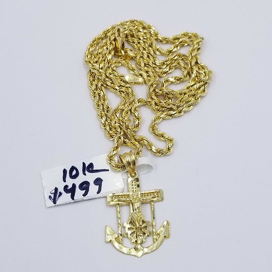 10k Gold Anchor Pendent Rope Chain 2.5mm 18" 20" 22" 24" 26" 10kt Necklace Cham - Reva Jeweler