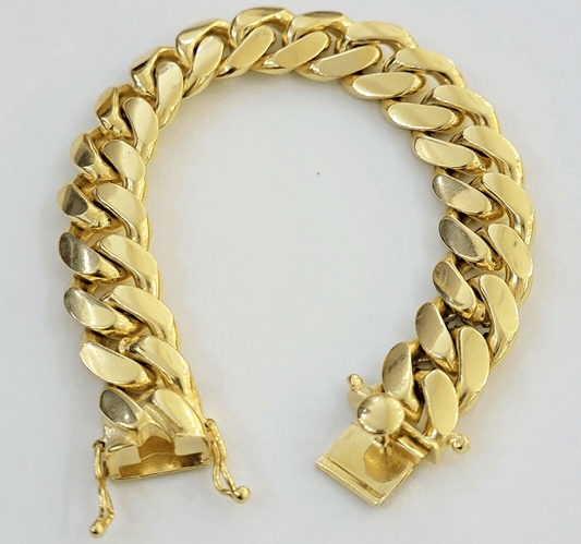 10k Gold Bracelet 8 Inch Miami Cuban Link 13mm Men's Real 10KT Yellow Gold SOLID - Reva Jeweler