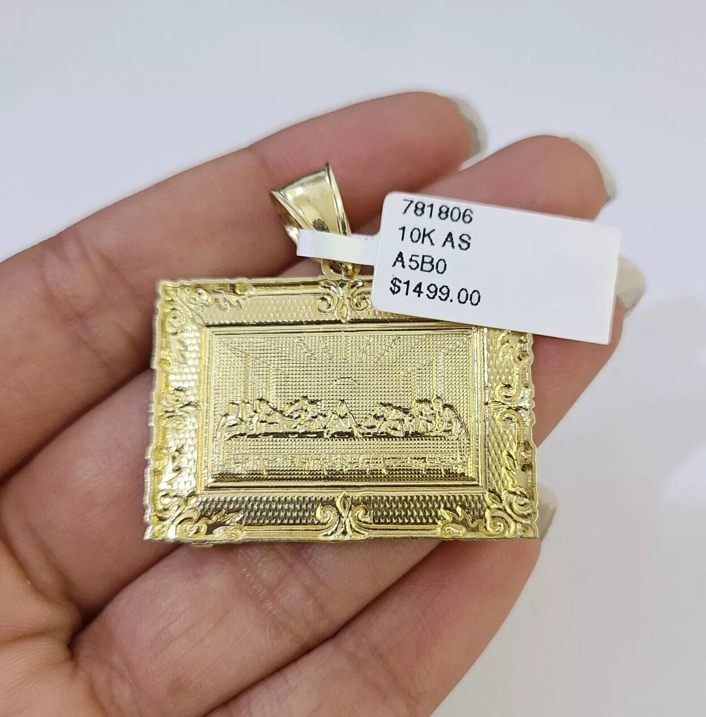 10k Gold Byzantine Chain Necklace Last supper charm Pendant SET REAL 10kt Men's - Reva Jeweler