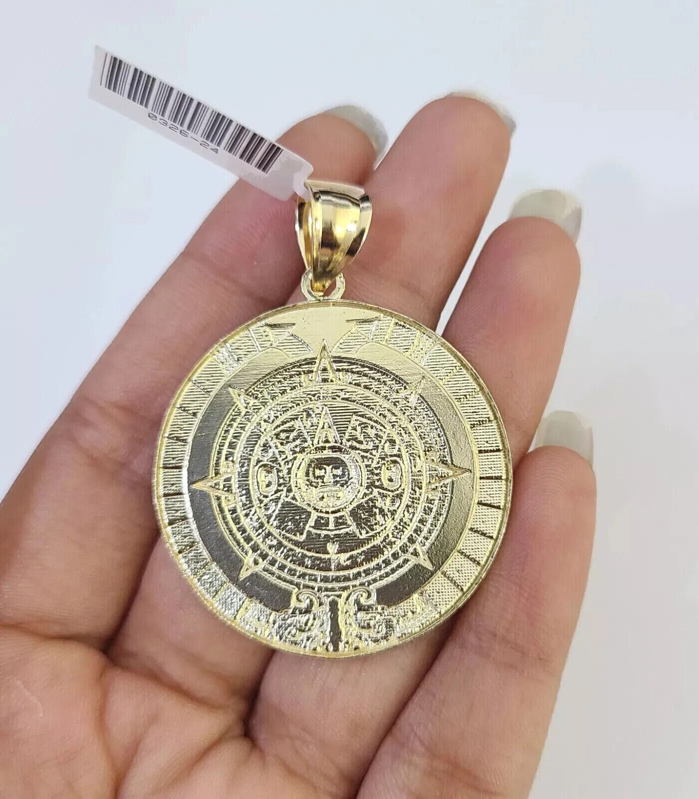 10k Gold Byzantine Necklace Mayan Calendar charm Pendant REAL 10kt Men's SET - Reva Jeweler