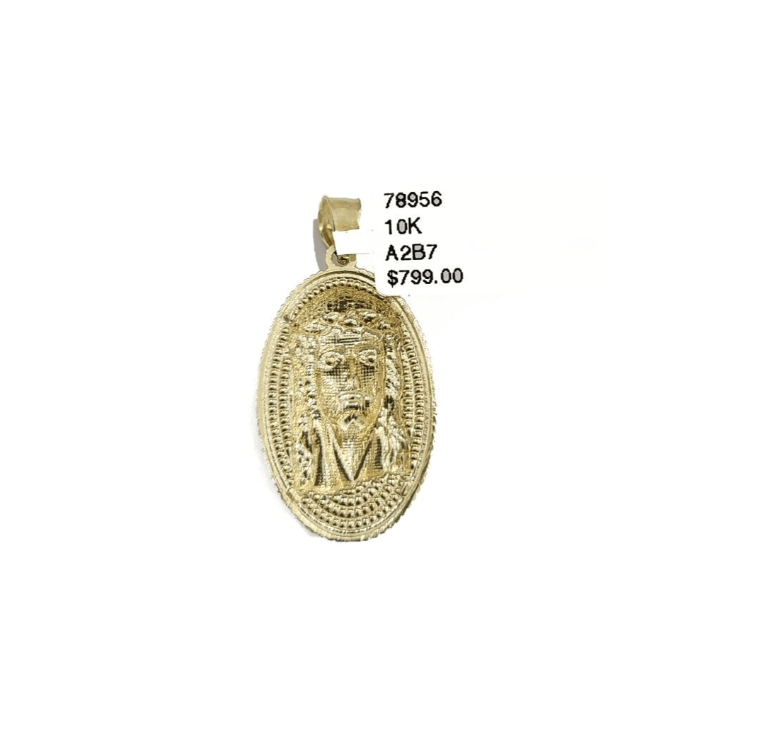 10k Gold Circular Jesus Head Charm Rope Chain Necklace 3mm 18''Set Pendant 10kt - Reva Jeweler