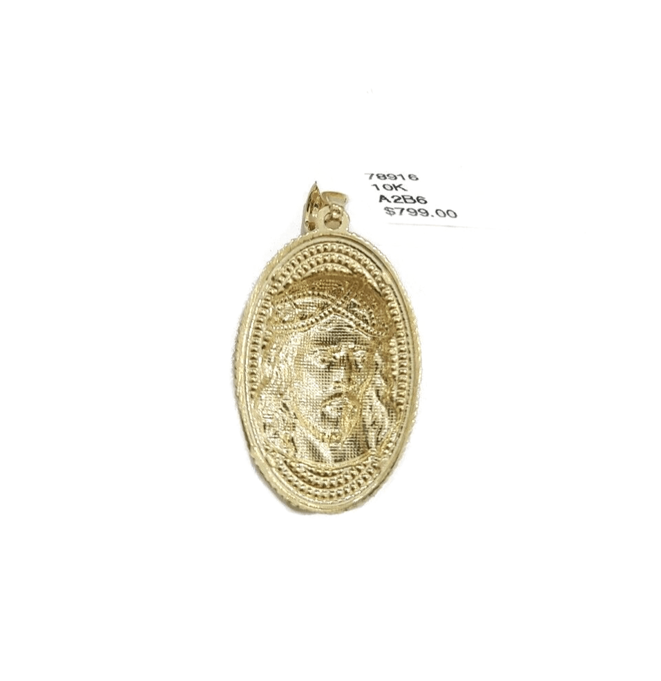 10k Gold Circular Jesus Head Charm Rope Chain Necklace 3mm 20'' Set Pendant 10kt - Reva Jeweler