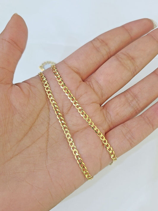 10k Gold Cuban Curb Link chain SOLID 3mm 20 Inch Real Yellow Gold Real Genuine - Reva Jeweler