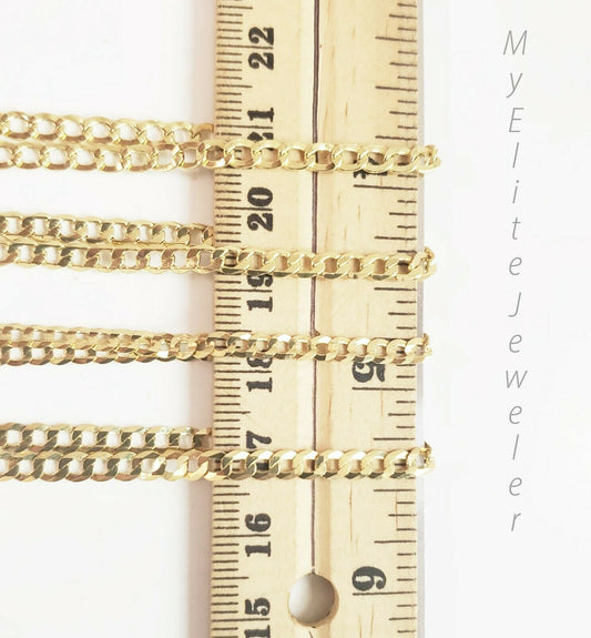 10K Gold Cuban Link Curb Chain Length 18" 20" 22 24" Inch 3mm Necklace Men Women - Reva Jeweler