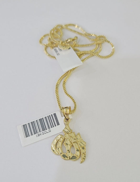 10K Gold Franco Chain Allah Charm SET Length 16 - 20 inches 1mm Ladies Women - GoldenlinQ