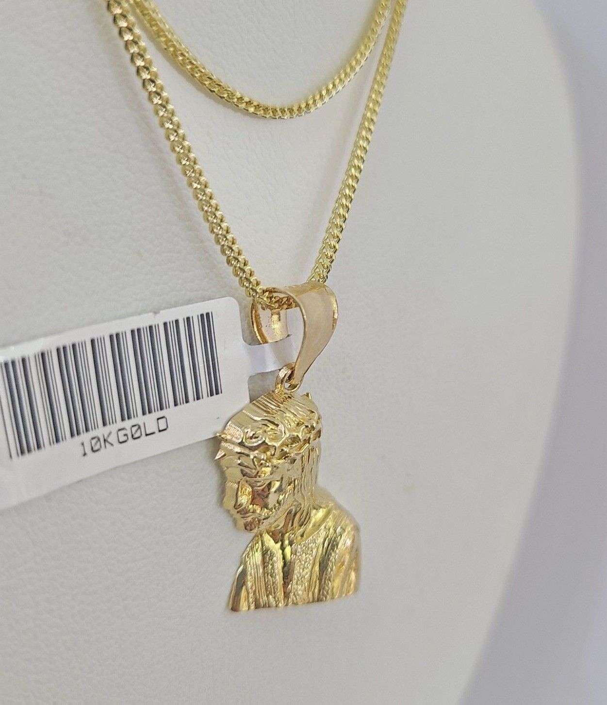 10K Gold Franco Chain Jesus Head Charm SET 18 - 24 inches 1mm Necklace - GoldenlinQ