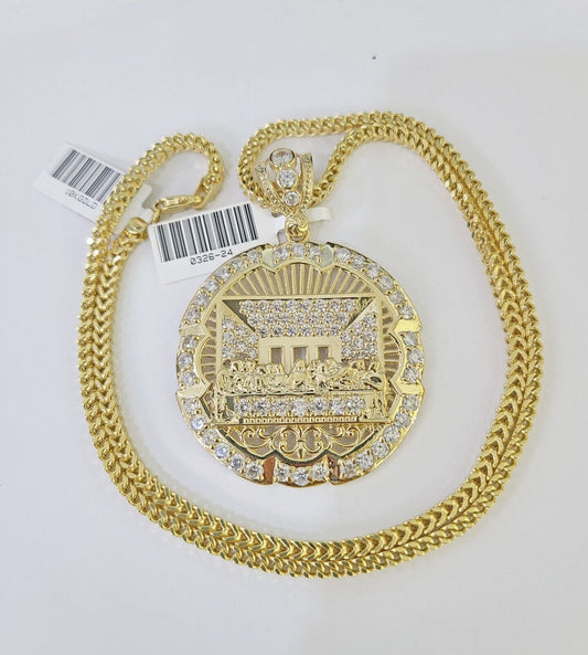 10K Gold Franco Chain Last Supper Charm Length 18 - 26 inches 3mm REAL Yellow - GoldenlinQ