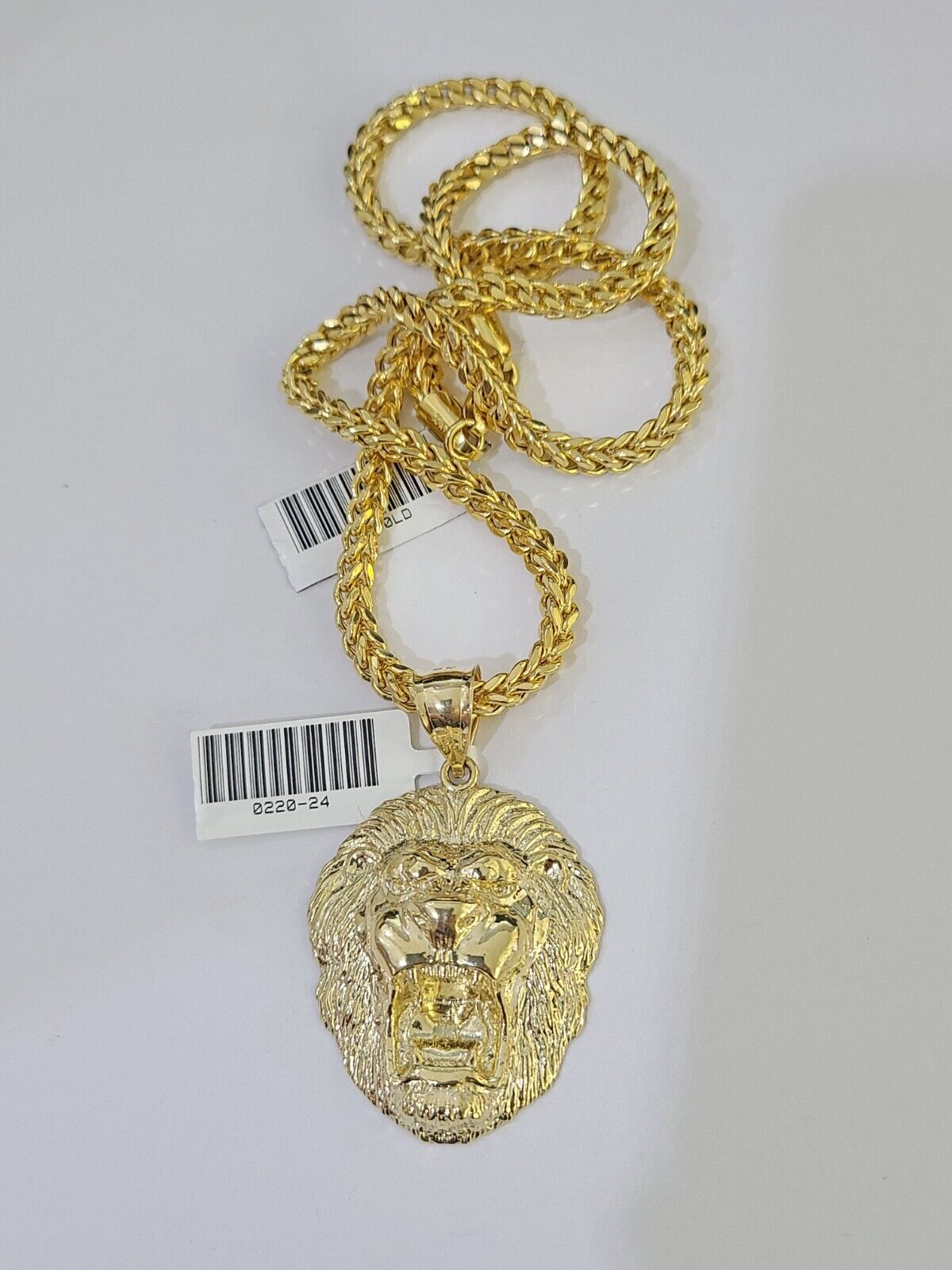 10K Gold Franco Chain Lion Charm Length 18 - 26 inches 3mm REAL Yellow - GoldenlinQ