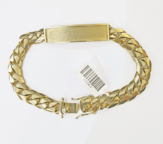 10K Gold ID Bracelet With Miami Cuban 10 mm 9" inches 10kt - Reva Jeweler
