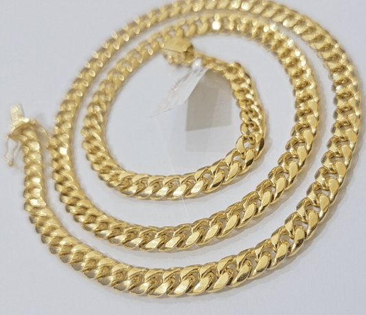 10k Gold Necklace 7mm 18 Inch Short Miami Cuban Link Chain REAL 10kt yellow Gold - Reva Jeweler