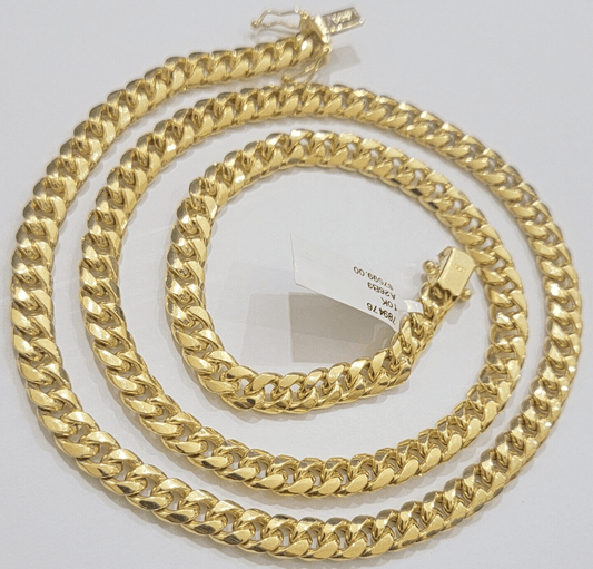 10k Gold Necklace 7mm 22 Inch Miami Cuban Link Chain REAL 10kt yellow Gold Men's - Reva Jeweler