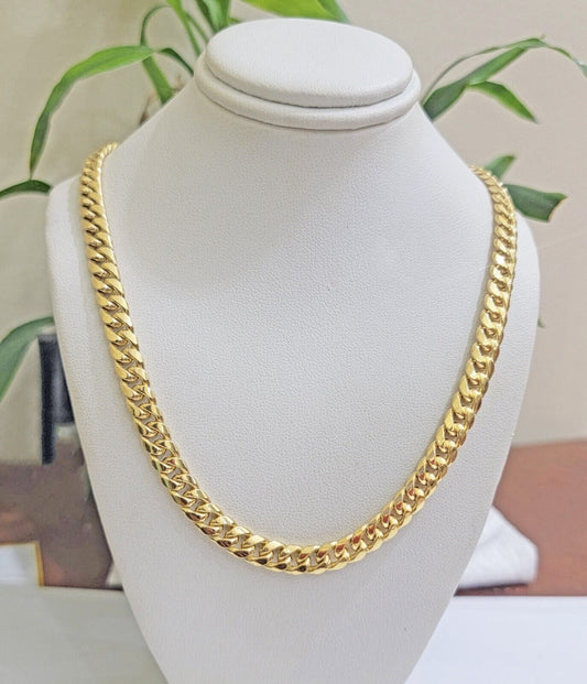 10k Gold Necklace 7mm 24 Inch Miami Cuban Link Chain REAL 10kt yellow Gold Men's - Reva Jeweler