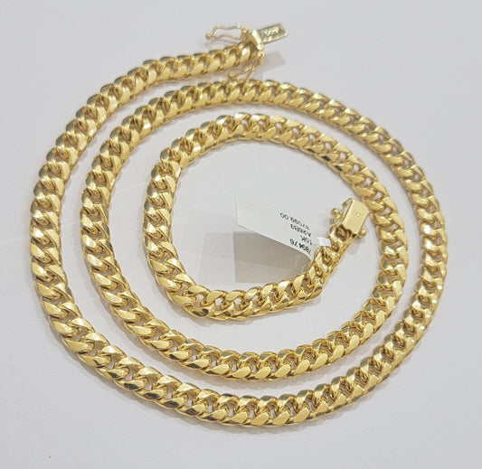 10k Gold Necklace 7mm 26 Inch Miami Cuban Link Chain REAL 10kt yellow Gold Men's - Reva Jeweler