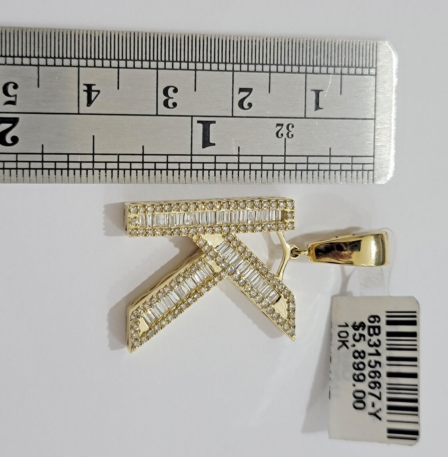 10k Gold Pendant Initial Charm Natural Diamond A - Z Alphabet Baguette & Round Dia - Reva Jeweler