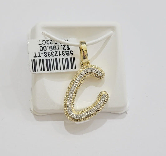 10k Gold Pendant Natural Diamond Initial Charm A - Z Alphabet 10K Yellow Gold REAL - Reva Jeweler
