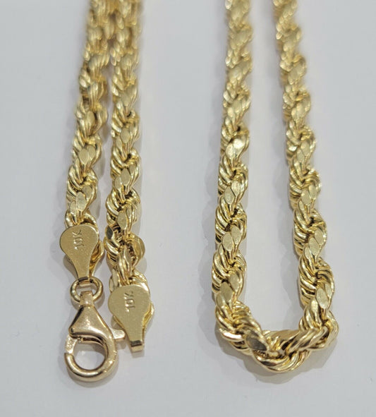 10k Gold Rope chain 6mm 26 Inch Real 10kt Yellow Gold Necklace Diamond Cut - Reva Jeweler