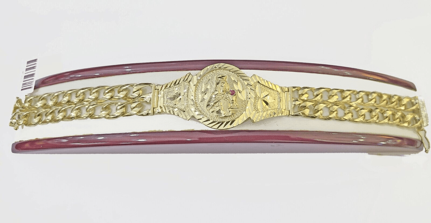 10k Gold Saint Barbara Miami Cuban Bracelet Size 8" 15mm - Reva Jeweler