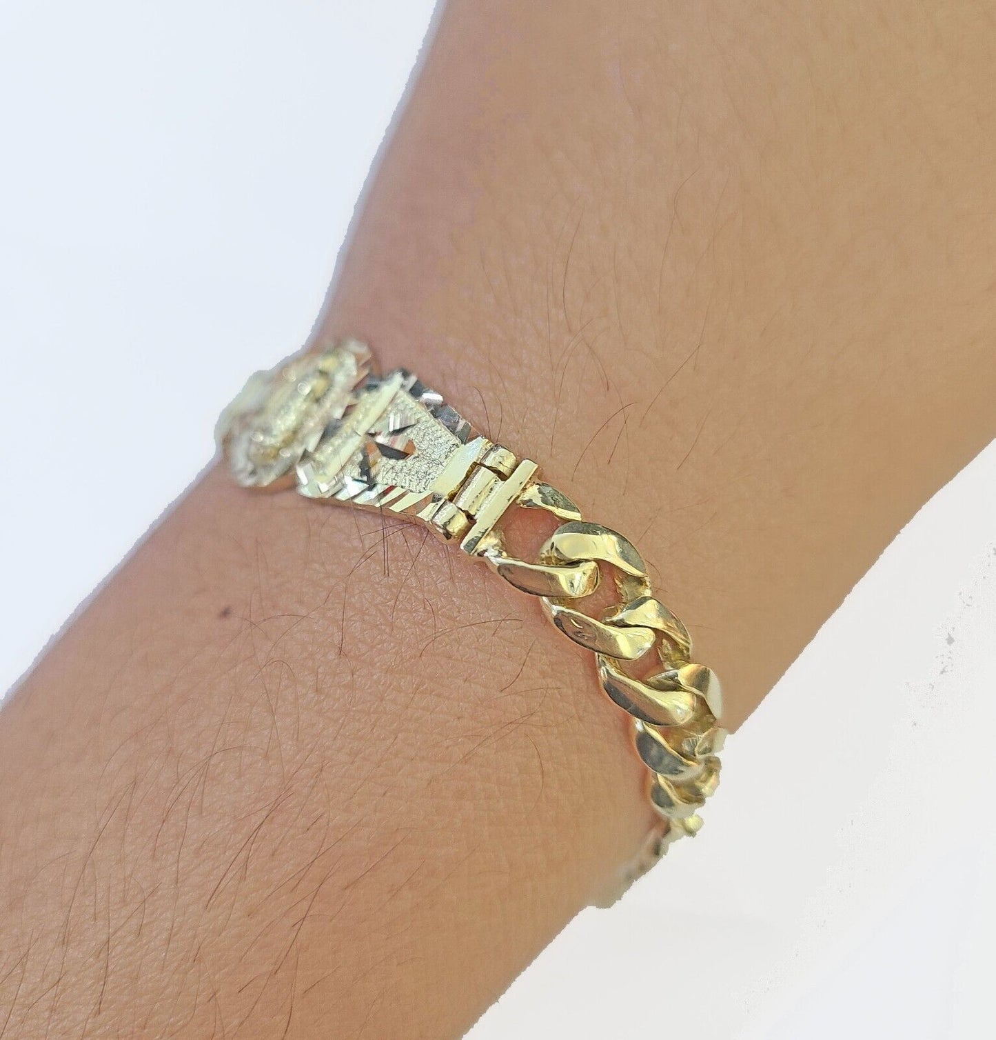 10k Gold Virgin Mary Miami Cuban Bracelet Size 8" Inches 7mm 10kt Mens Ladies - Reva Jeweler