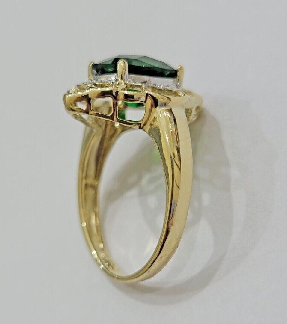 10k Gold Women Ring Green Color Stone Ladies Band REAL 10KT Size 6.5/7 New - Reva Jeweler
