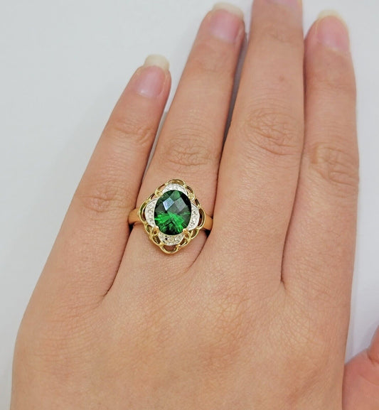 10k Gold Women Ring Green Color Stone Ladies Band REAL 10KT Size 6.5/7 New - Reva Jeweler