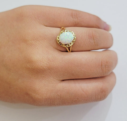 10k Gold Women Ring Opal Color Stone Ladies Band REAL 10KT Sizable Brand New - Reva Jeweler