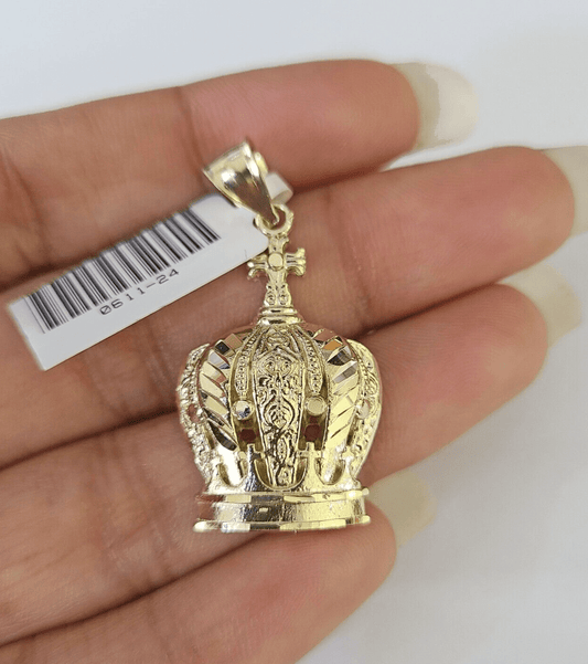 10K Imperial Crown Charm Pendant Real Yellow Gold Royal 1.5" Inch 10kt - GoldenlinQ