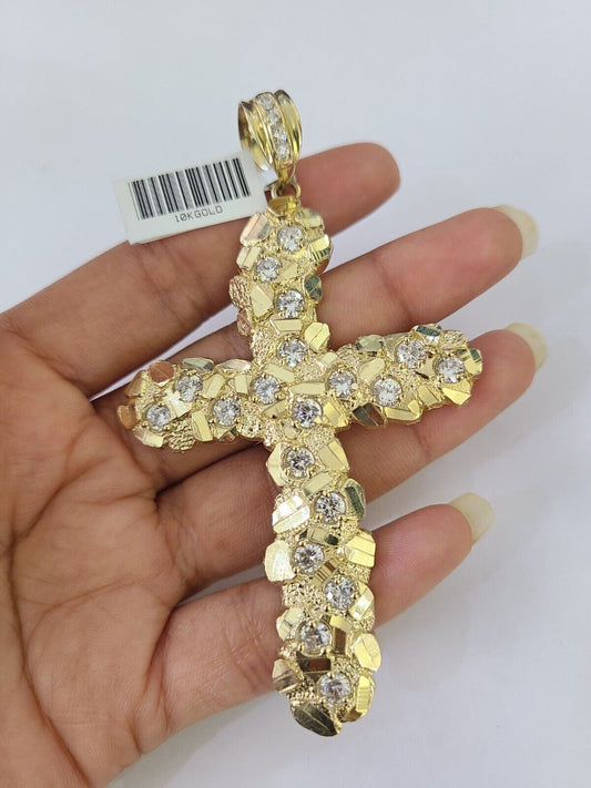 10K Jesus Cross Charm Pendant Nugget Religious Yellow Gold Real 10kt - GoldenlinQ