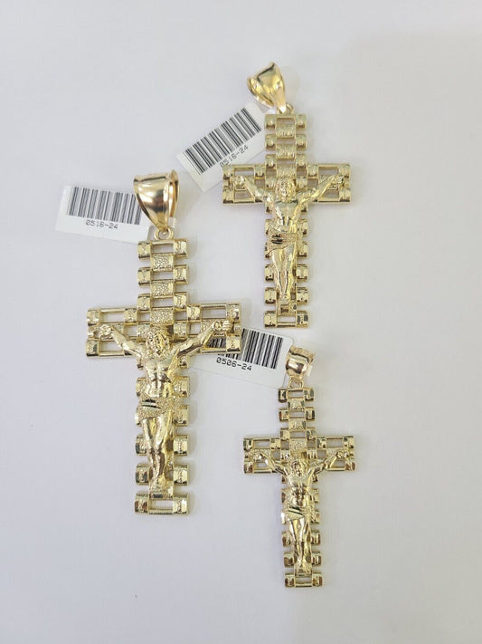 10k Jesus Cross Crucifix Charm Pendant Yellow Gold Men Women 3" 2.25" 2" Real - GoldenlinQ
