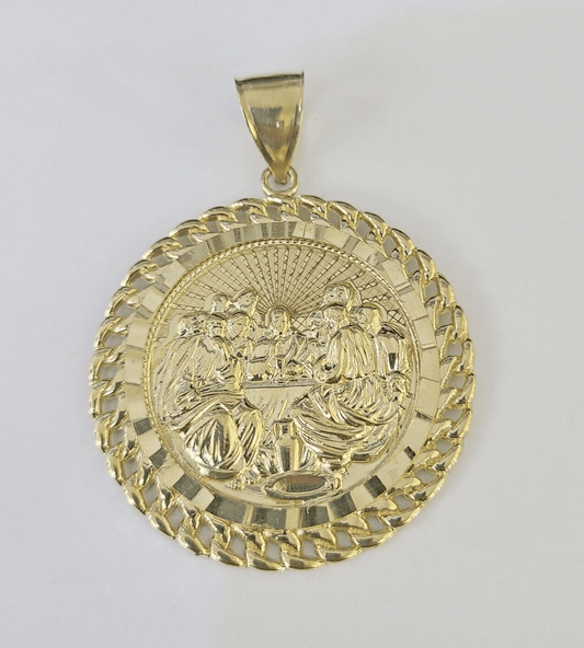 10k Last Supper Charm Pendant Medallion Yellow Gold Diamond Cut 2.25" - GoldenlinQ