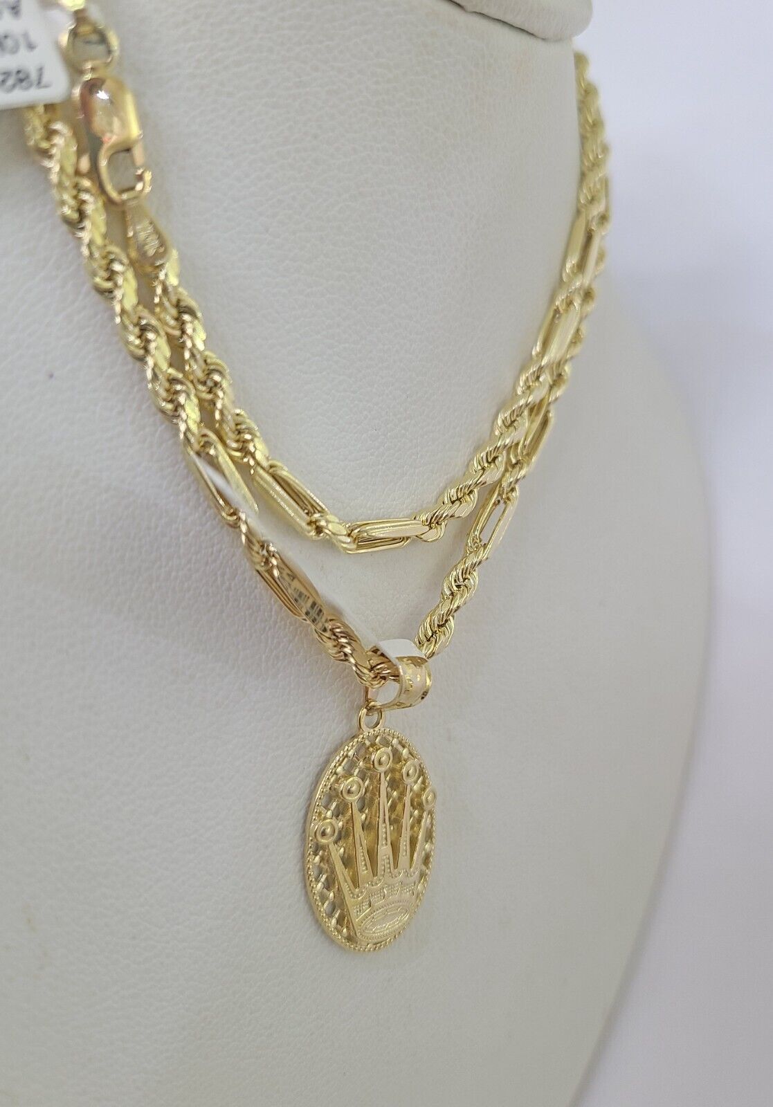 10k Milano Rope Chain Crown Charm Necklace SET 3mm 18" 20" 22" 24" Pendant - GoldenlinQ
