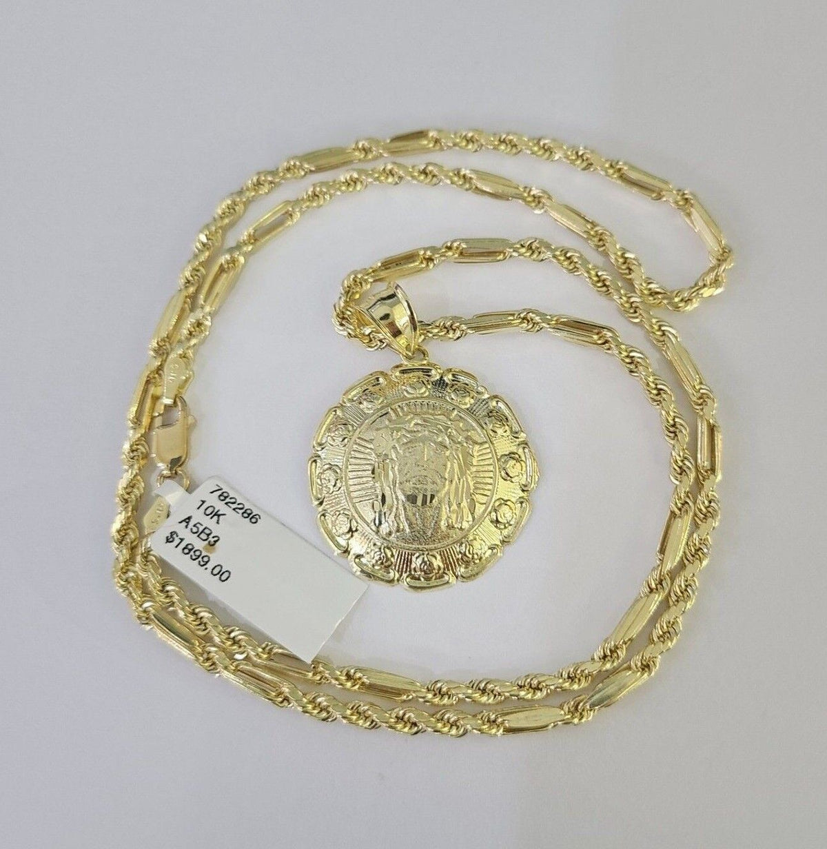 10k Milano Rope Chain Jesus Head Charm Necklace SET 3mm 18" - 26" Pendant - GoldenlinQ