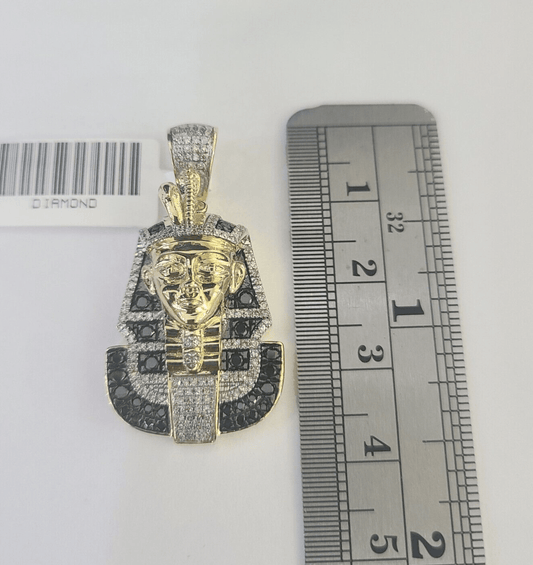 10k Pharaoh Head Diamond Pendant Charm Yellow Gold Men Women Real 10Kt 1.5 inch - GoldenlinQ