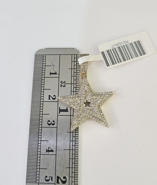10K Real Diamond Star Emoji Charm 1.25 Inch Emoji Pendant 10kt Yellow Gold - GoldenlinQ