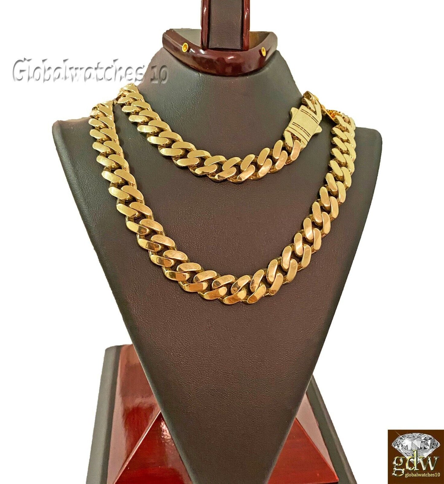 10k Real Gold Men Royal Miami Cuban Monaco Link Chain 24 inch 13.5mm THICK - Reva Jeweler