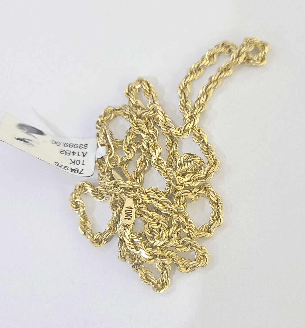 10k Real Solid Yellow Gold Rope Chain Women Men Diamond Cut 3mm 22 Inches - Reva Jeweler