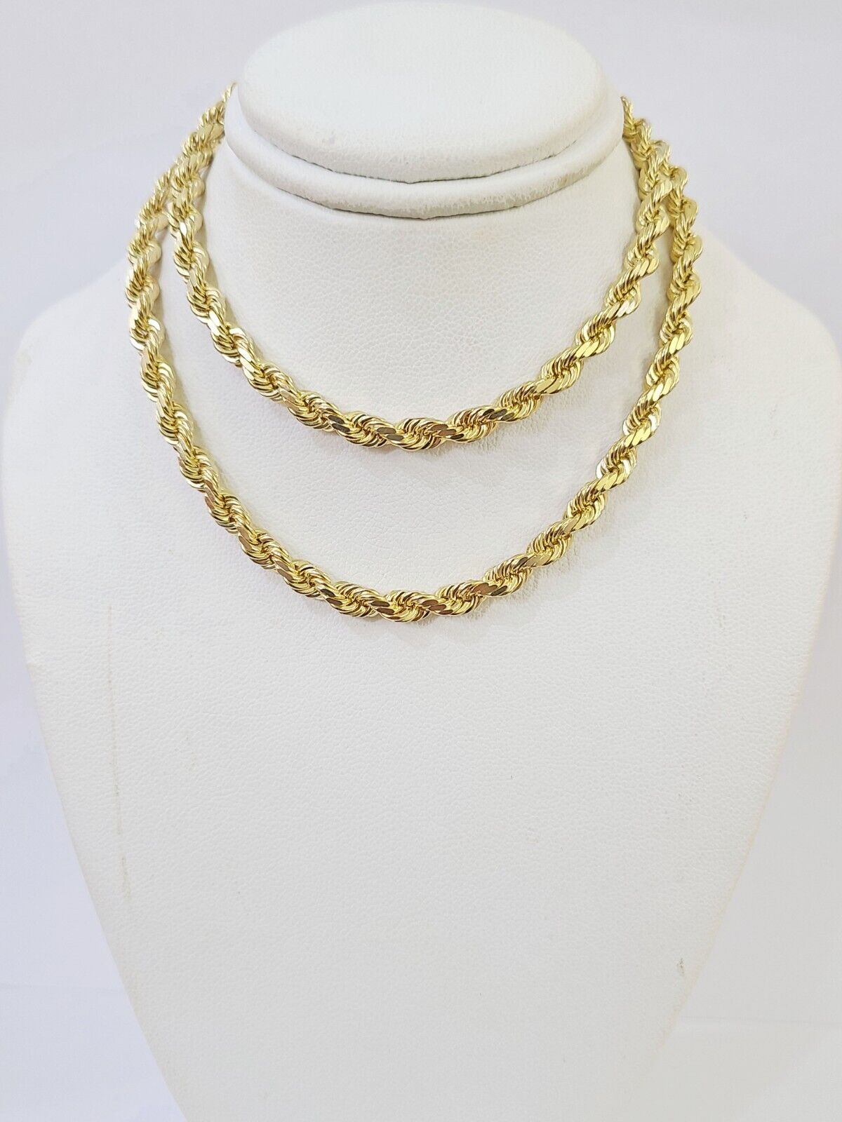 10k Real Solid Yellow Gold Rope Chain Women Men Diamond Cut 4mm 20 Inches - Reva Jeweler
