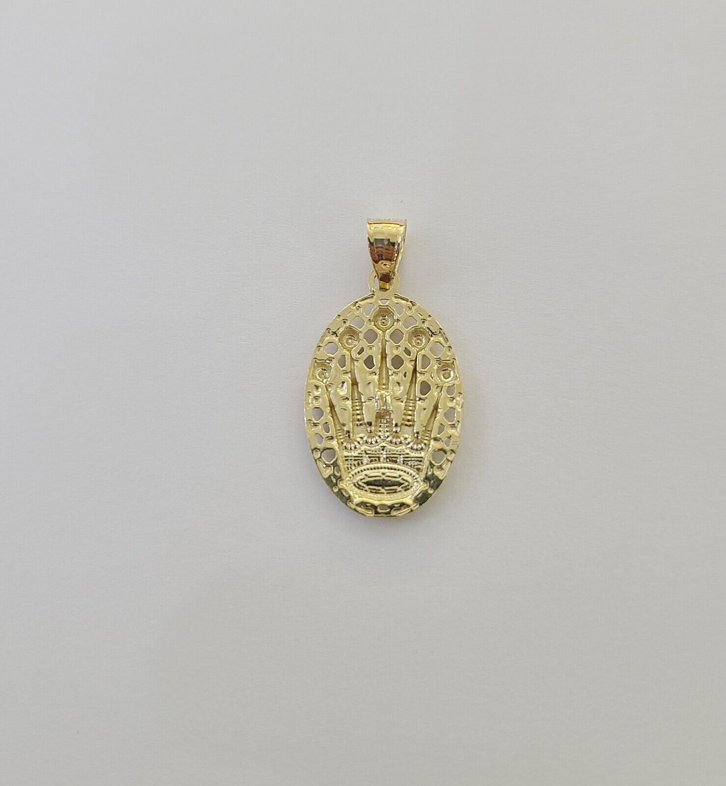 10K Real Yellow Gold Crown Circular Charm Pendant Gold 10kt - Reva Jeweler