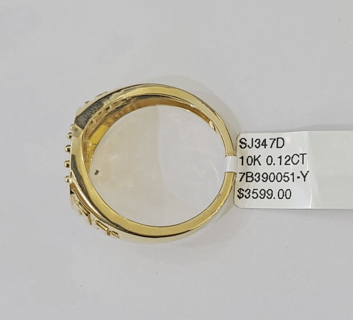 10k Real yellow Gold Diamond Crown Ring men casual Circular ring - Reva Jeweler