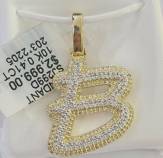 10k Real Yellow Gold Genuine Diamond Initial A - Z Alphabet Charm Pendent - Reva Jeweler