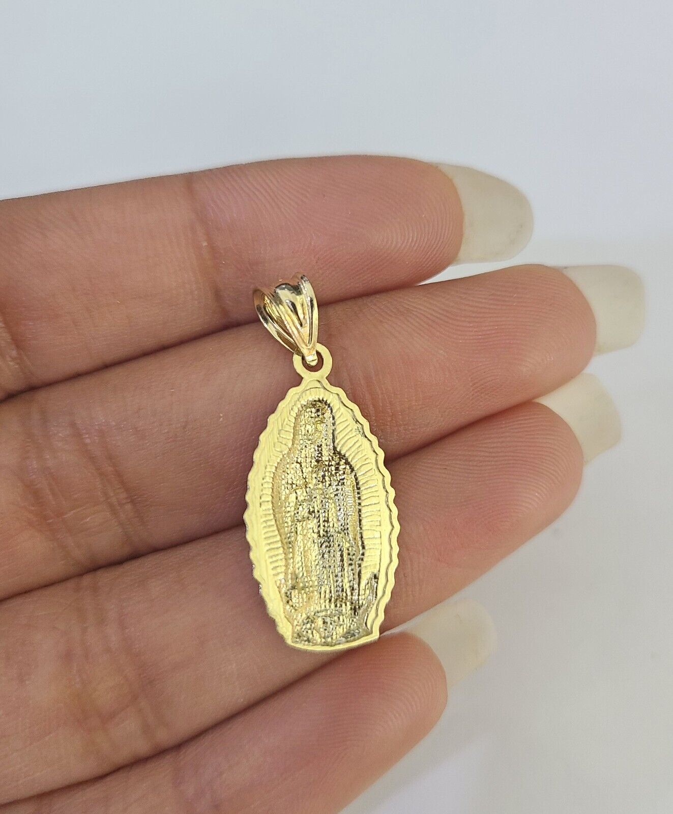 10k Rope Chain Virgin Mary Pendant 18" - 30" Yellow Gold Set Charm Necklace 3mm - GoldenlinQ