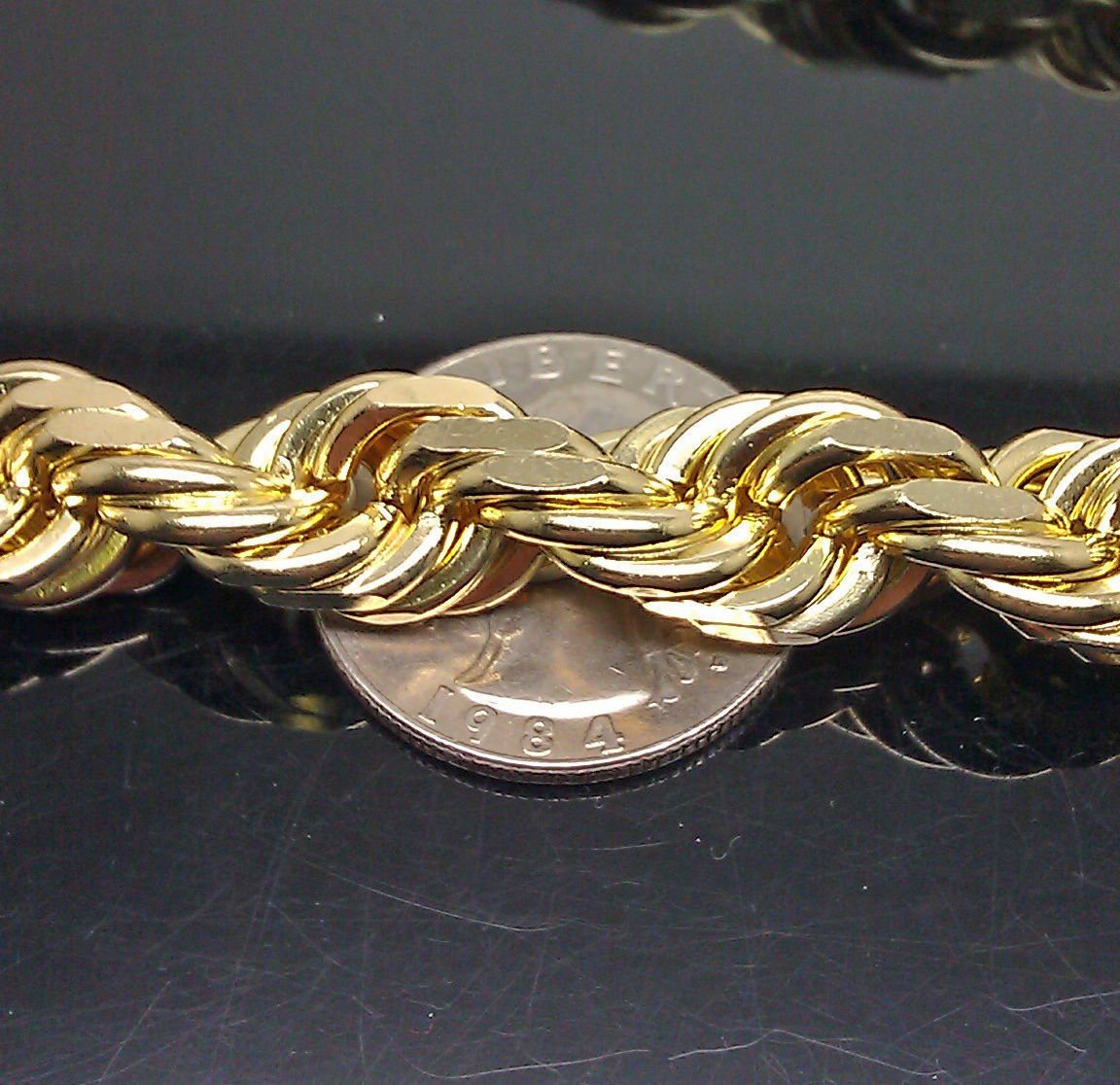 10K Solid Gold Rope Chain Mens Necklace 14mm Length 22" 24" 26" 28" 30" - Reva Jeweler