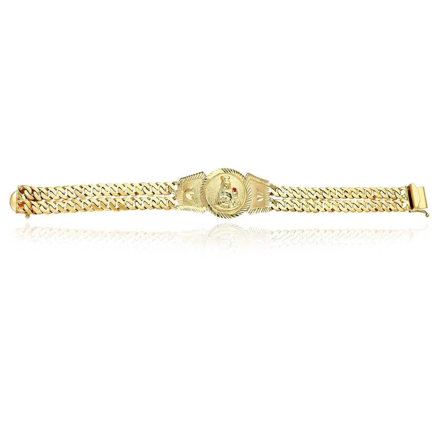 10k Solid Gold Saint Barbara Bracelet Cuban Link 8.25inch Box Lock Oro Brazalete - Reva Jeweler