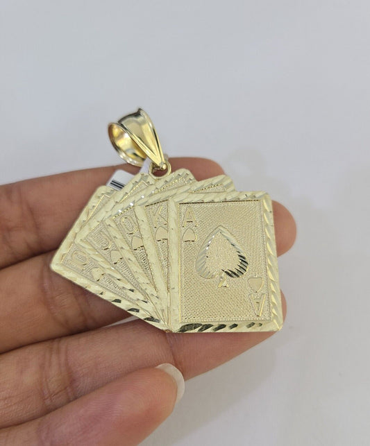 10k Solid Rope Chain Royal Flush Cards Charm Set 4mm 20" - 28" Necklace Gold - Reva Jeweler