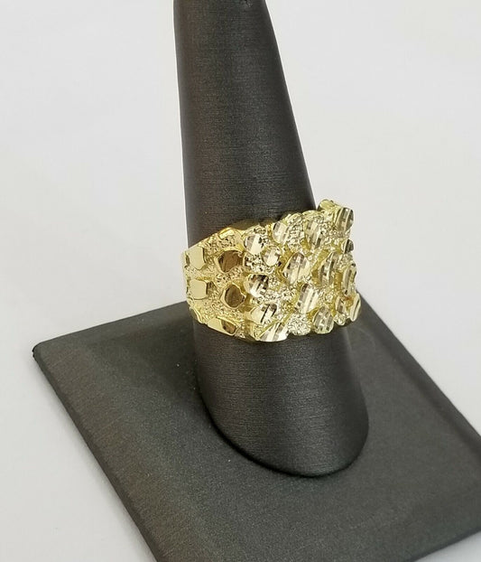 10K SOLID Yellow Gold Nugget Casual Ring Band Fancy Men Women Sizeable Real - Reva Jeweler