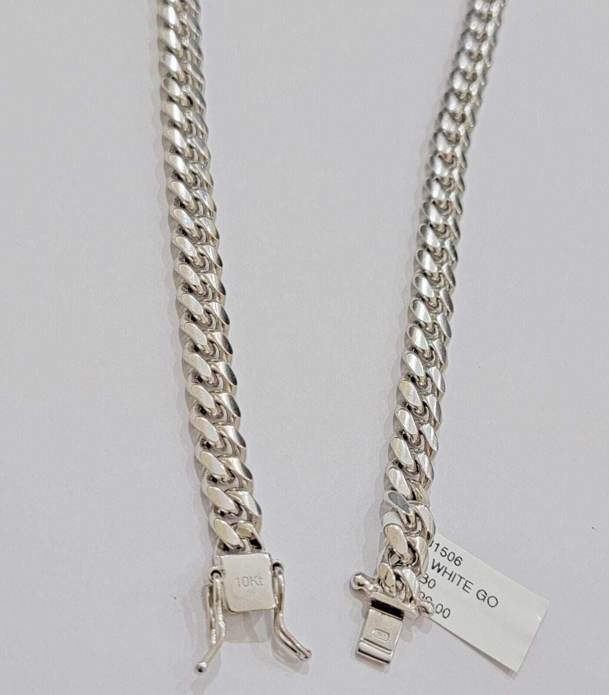 10k White Gold Chain Miami Cuban Link Necklace 26 Inch 7mm, Real Mens 10KT Solid - Reva Jeweler